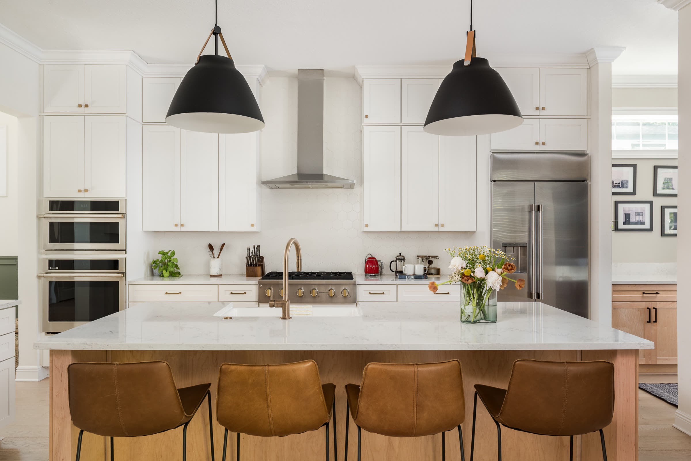 Colorful kitchen and living space designed by Sixth Sense Studio in St. Petersburg